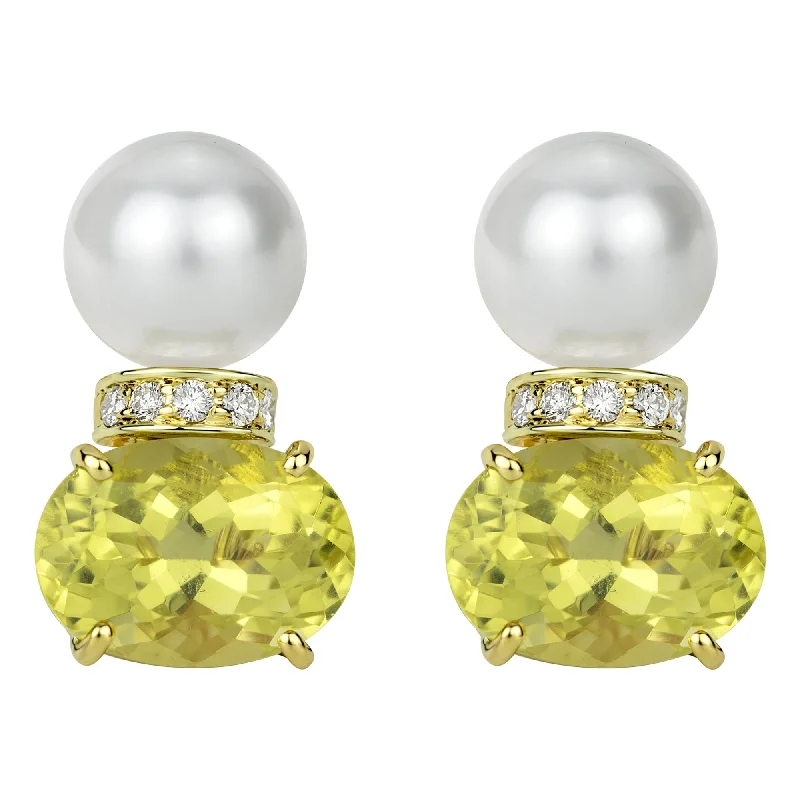 elegant dangle earrings -Earrings - South Sea Pearl, Lemon Quartz And Diamond