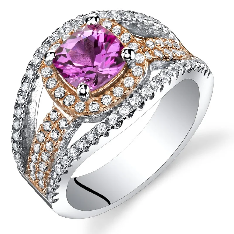 eternity diamond rings for women -Rose Tone Sterling Silver 1.25 ct Created Pink Sapphire Ring