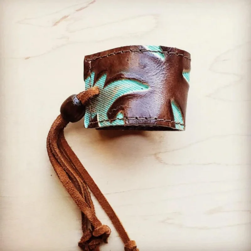 eco-friendly bracelets for women -Leather Cuff in Turquoise Laredo