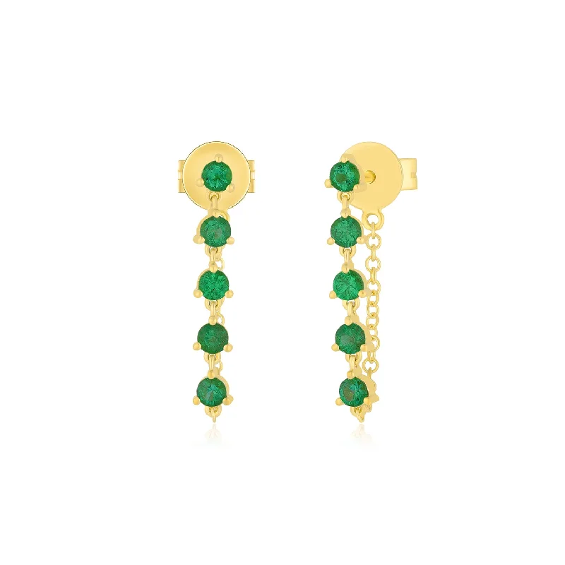 emerald earrings for women -Multi Emerald Chain Stud Earring