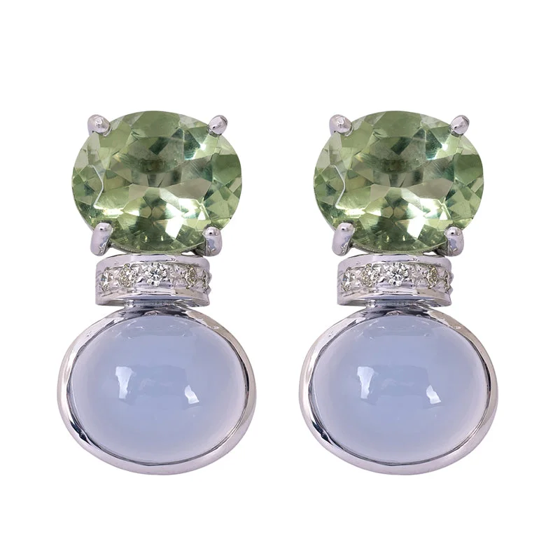 birthday gift earrings for women -Earrings- Green Quartz, Chalcedony and Diamond