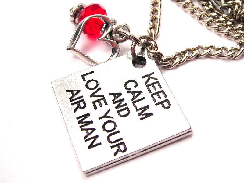 stylish necklaces for women -Keep Calm And Love Your Airman Necklace with Small Heart