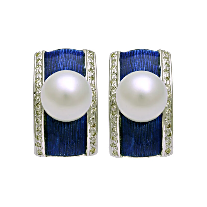 stud earrings for women -Earrings-South Sea Pearl and Diamond (Enamel)