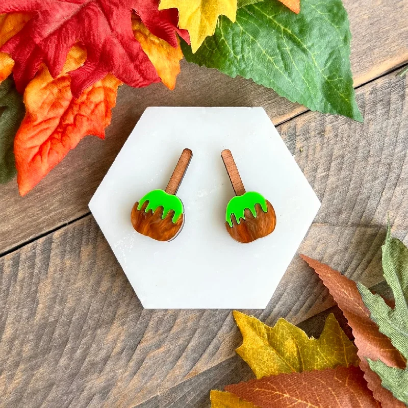 multi-colored earrings for women -Green Candy Apple Stud Earrings