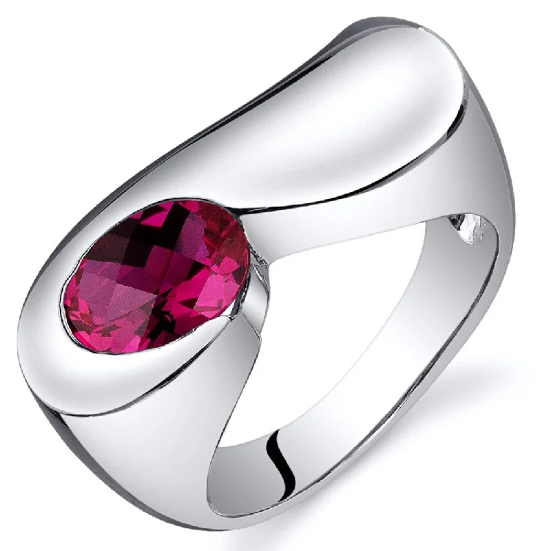 vintage diamond rings -Sterling Silver 1.75 ct Created Ruby Solitaire Ring