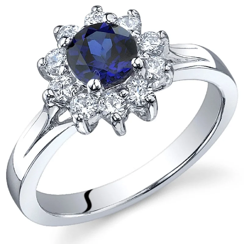 custom name rings for women -Sterling Silver 0.75 ct Created Sapphire Floral Ring