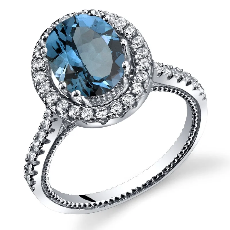 diamond wedding rings for women -Sterling Silver 2.25 ct London Blue Topaz Halo Ring