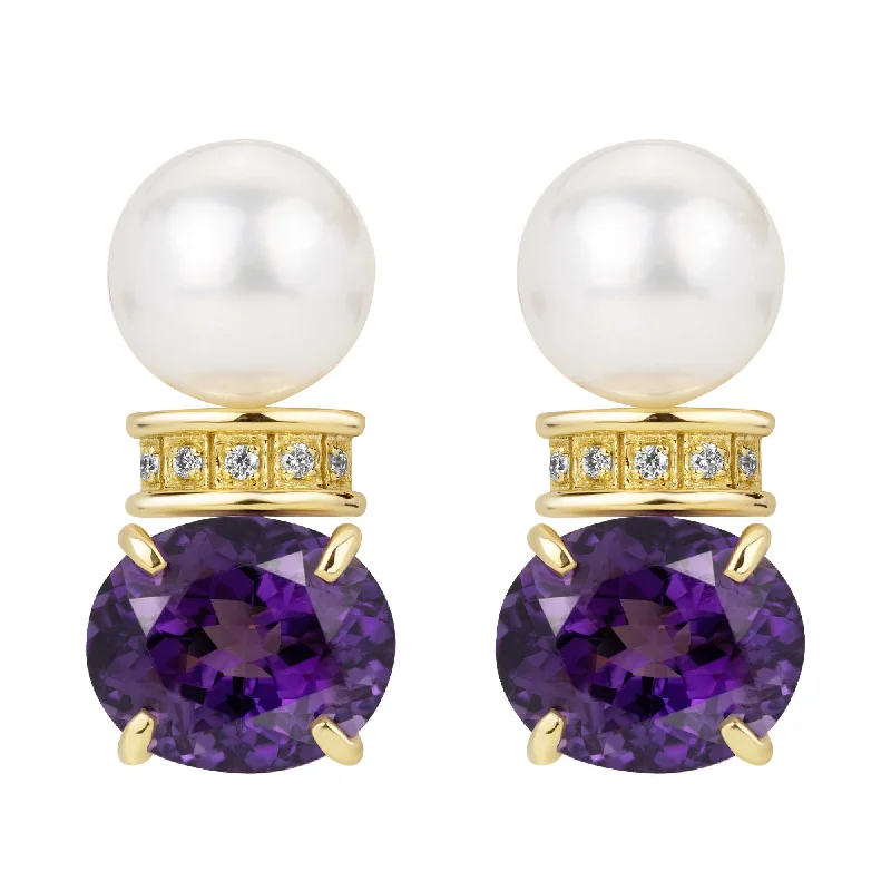 antique earrings for women -Earrings - South Sea Pearl, Amethyst And Diamond