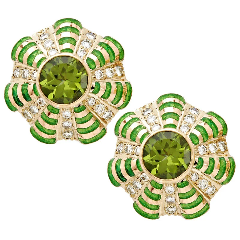 heart-shaped earrings for women -Earrings- Peridot And Diamond (Enamel)