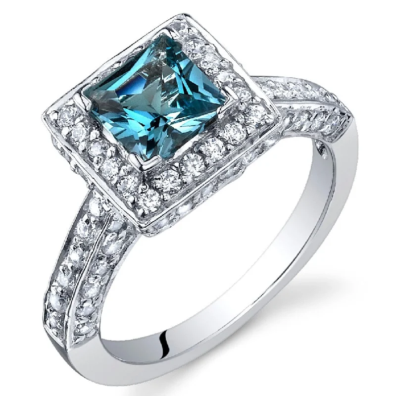 vintage solitaire diamond rings -Sterling Silver 1 ct London Blue Topaz Halo Ring