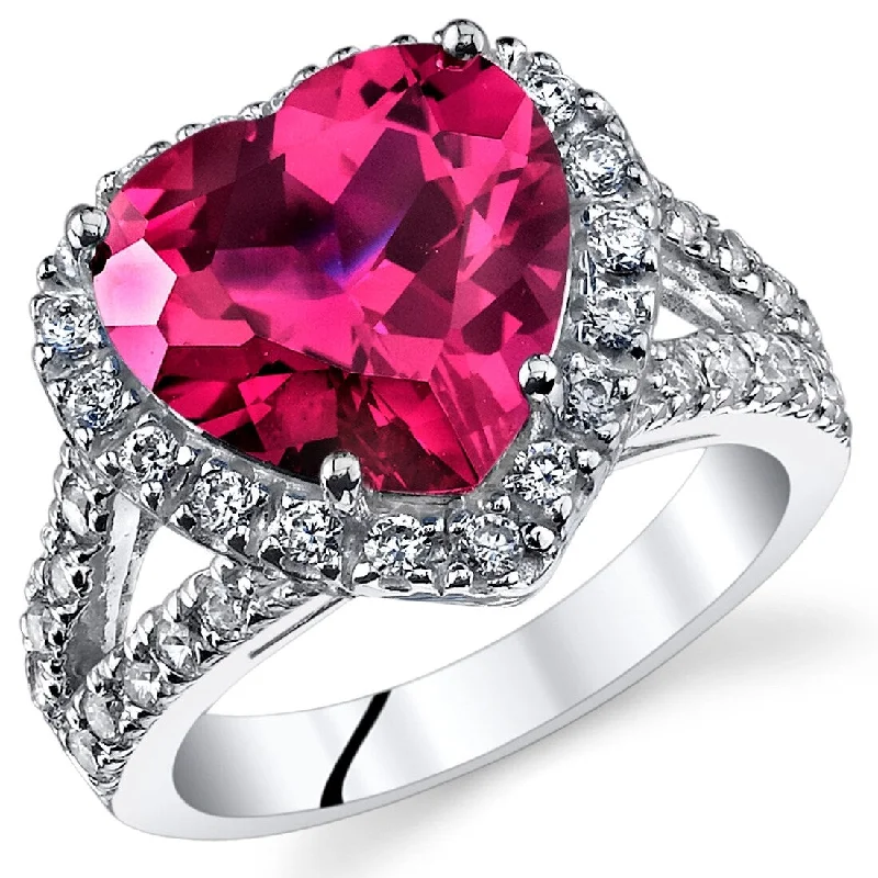 wedding rings for couples -Sterling Silver 6.25 ct Created Ruby Birthstone Ring