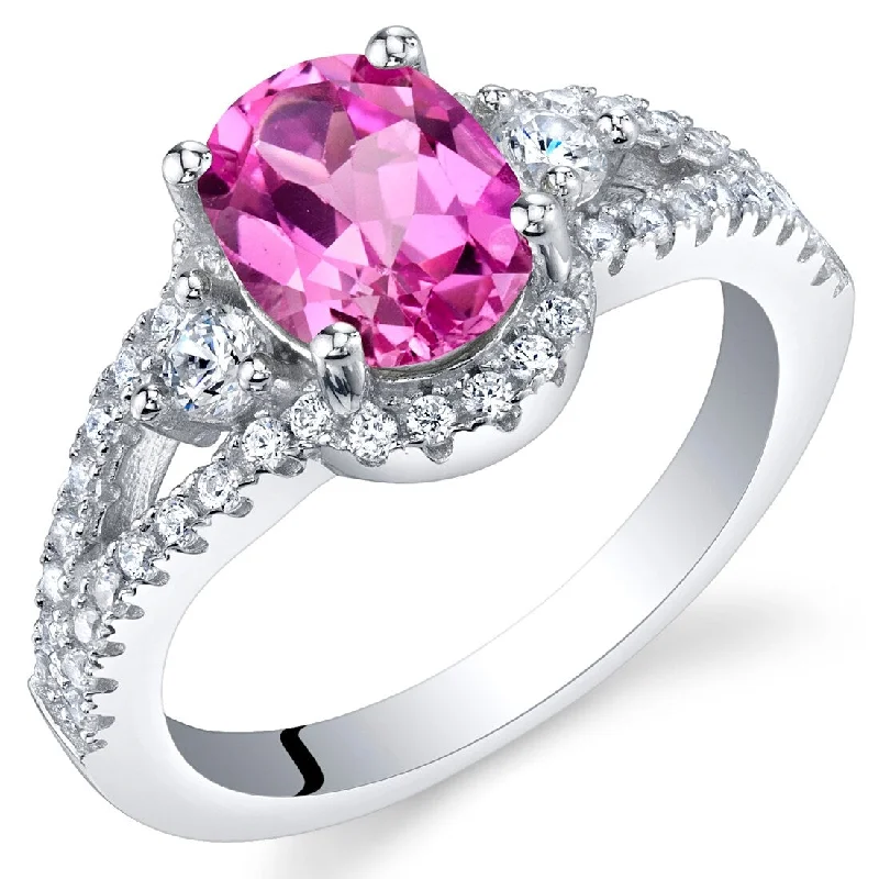 custom wedding rings -Sterling Silver 1.5 ct Created Pink Sapphire Birthstone Ring