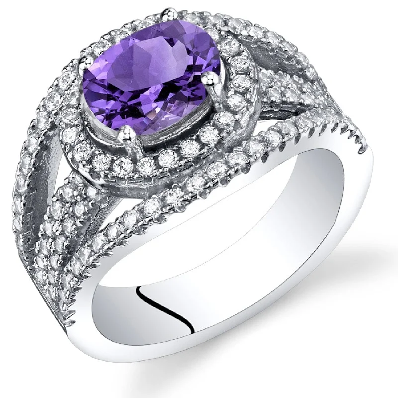 gold plated rings for women -Sterling Silver 1 ct Amethyst Halo Ring