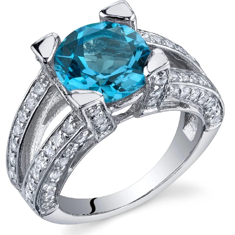 unique rings for women -Sterling Silver 3 ct Swiss Blue Topaz Birthstone Ring