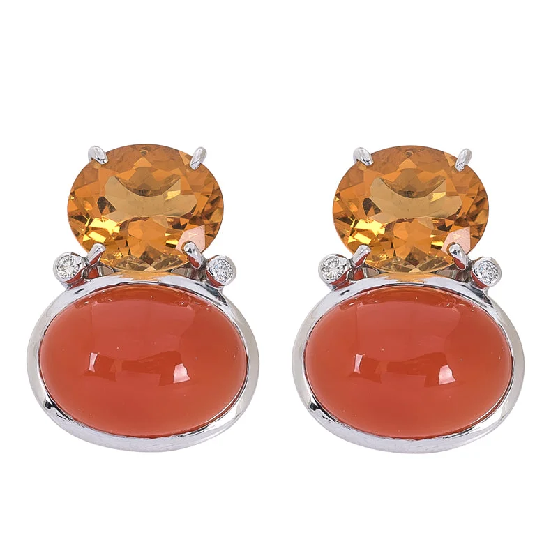 pearl earrings for women -Earrings- Citrine, Cornelian and Diamond