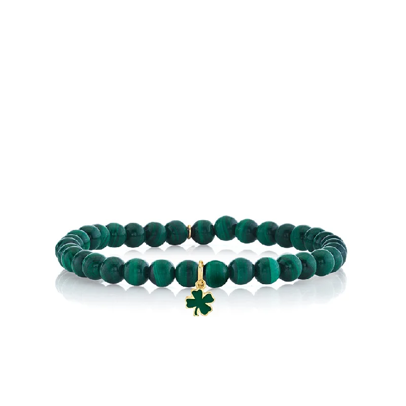 plain gold bangles for women -Gold & Enamel Tiny Clover on Malachite