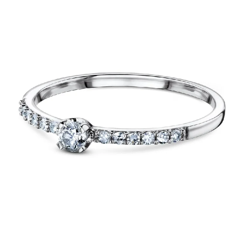 anniversary rings for women -Annello by Kobelli 10k White Gold 1/16ct.tw Low Petite Diamond Promise Ring