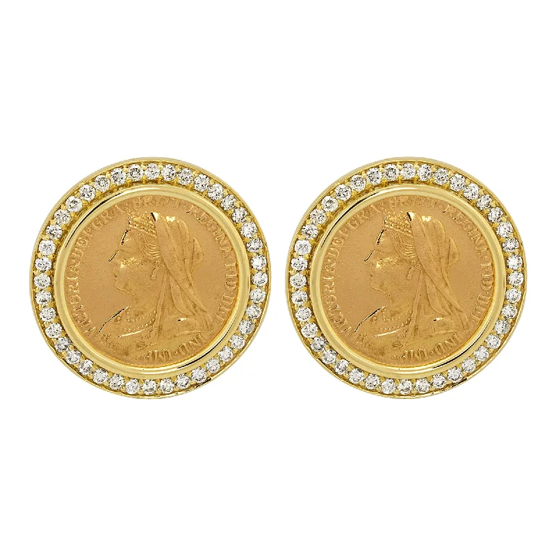 boho earrings for women -Earrings - Gold Coin And Diamond