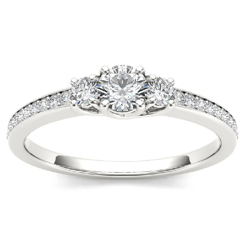 promise rings for women -De Couer 14k White Gold 1/2ct TDW Diamond Three-Stone Anniversary Ring - White H-I