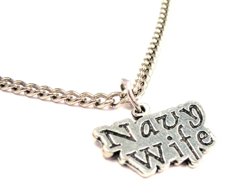 silver bar necklaces for women -Navy Wife Single Charm Necklace