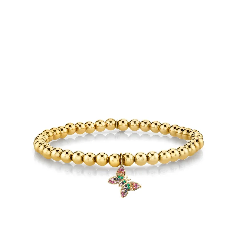 anniversary bracelets for women -Gold & Rainbow Mini Butterfly on Gold Beads