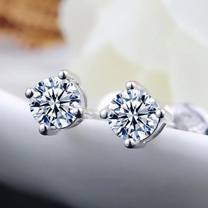 unique earrings for women -Classic Moissanite Stone 4 Prong Sterling Silver Stud Earrings