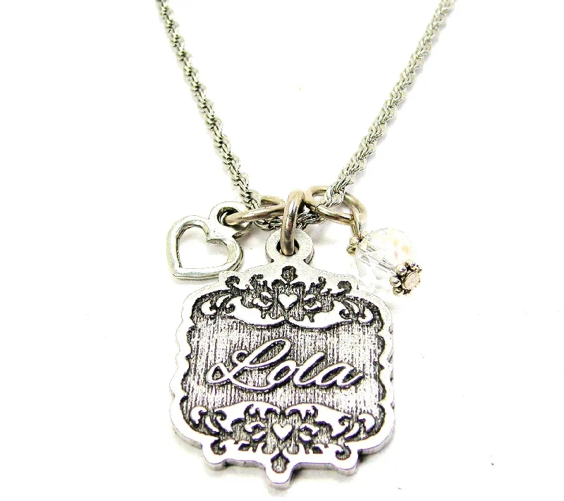 luxury necklaces for brides -Lola Victorian Scroll With Open Heart And Crystal 20" Stainless Steel Rope Necklace