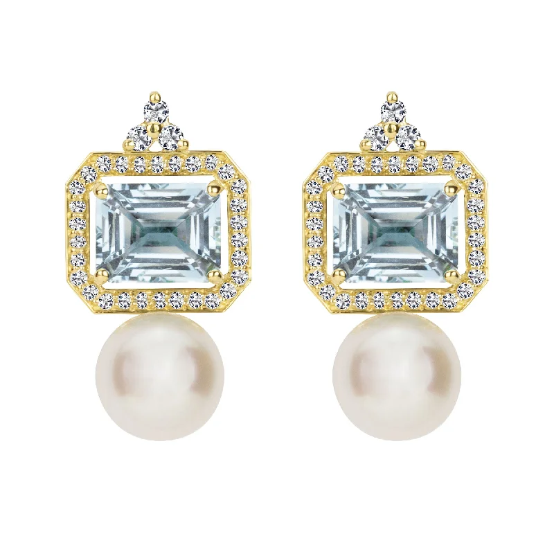 romantic pearl earrings for women -Earrings - South Sea Pearl, Aquamarine And Diamond