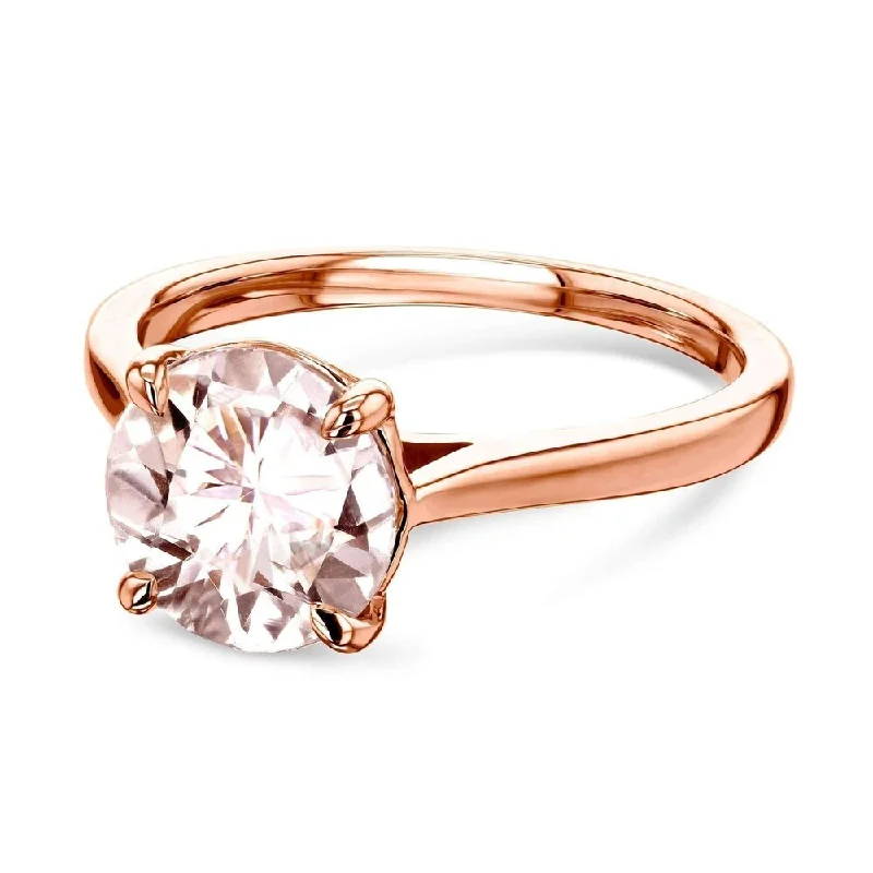 promise rings for women -Annello by Kobelli 14k Gold 8mm Round Pink Morganite Taper Shank Cathedral Solitaire Ring