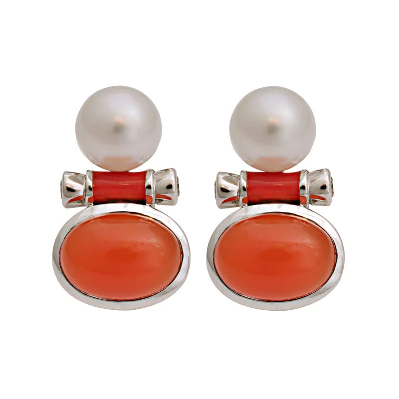 crystal stud earrings for women -Earrings- Cornelian, South Sea Pearl And Diamond (Enamel)