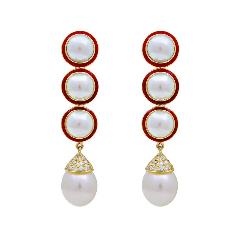 trendy earrings for women -Earrings- S.S. Pearl And Diamond (Enamel)