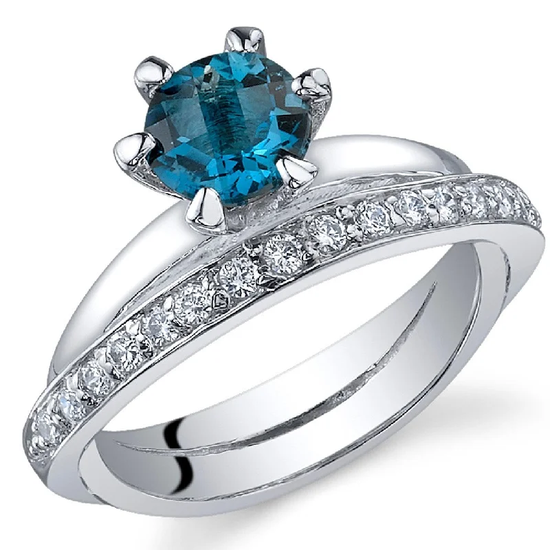 luxury rings for women -Sterling Silver 1 ct London Blue Topaz Birthstone Ring