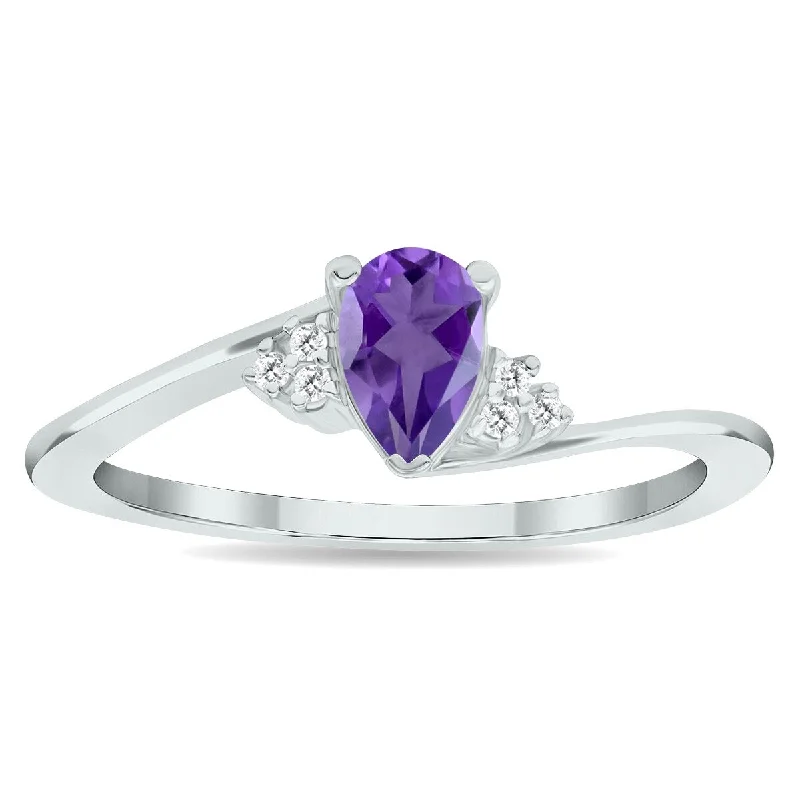 custom engraved rings -Women's Amethyst and Diamond Tierra Ring in 10K White Gold