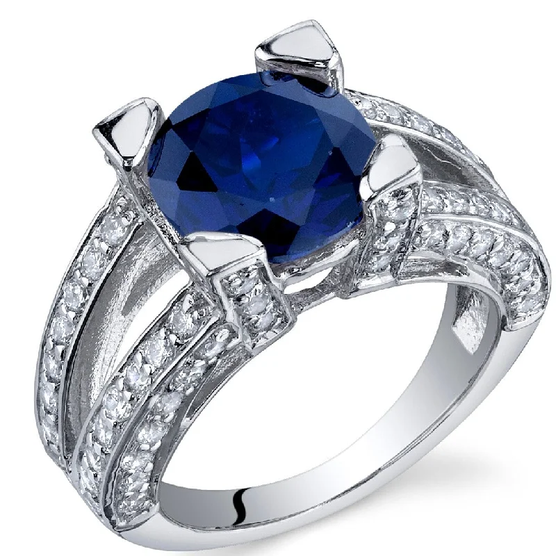 wedding rings with multiple stones -Sterling Silver 3.75 ct Created Sapphire Birthstone Ring