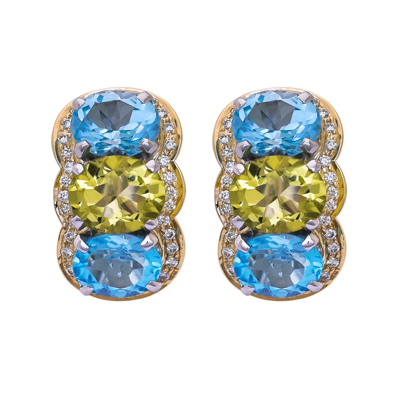 moonstone earrings for women -Earrings- Blue Topaz, Lemon Quartz and Diamond