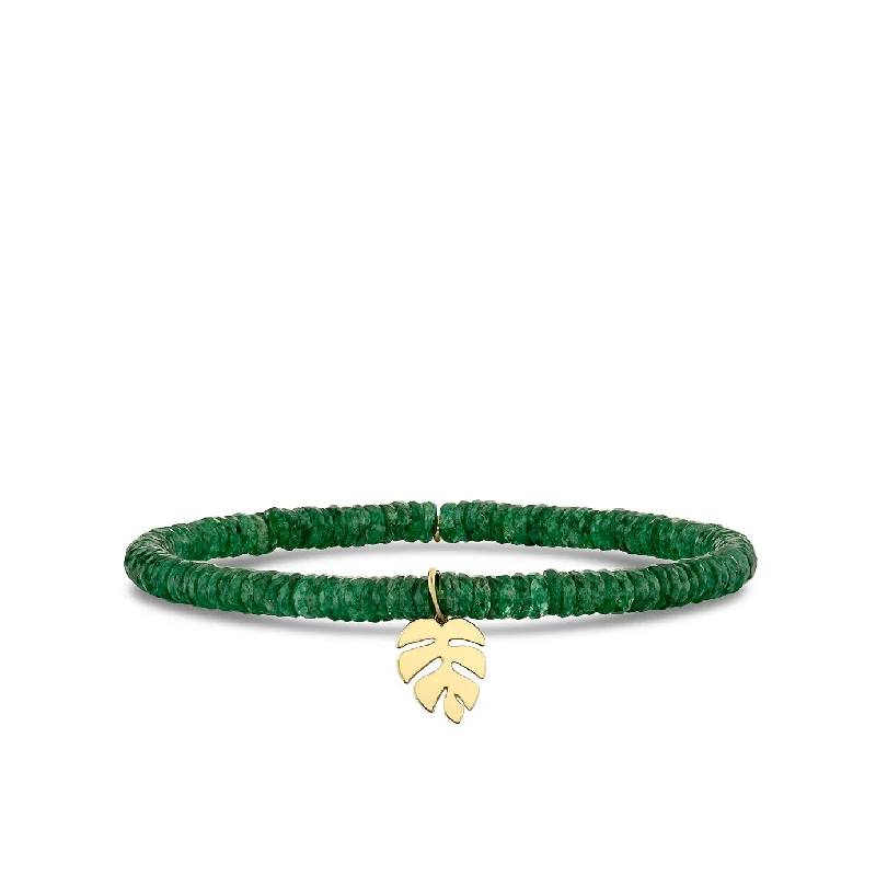 custom gold bangles -Pure Gold Mini Monstera Leaf on Aventurine