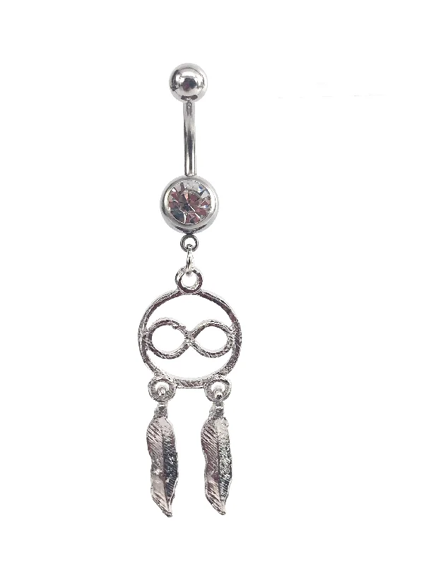 wedding rings with multiple stones -Stainless steel curve bar , dream catcher gem belly ring, SKU# NBR025