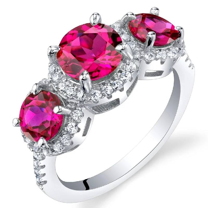 silver rings for women -Sterling Silver 1.5 ct Created Ruby Halo Ring