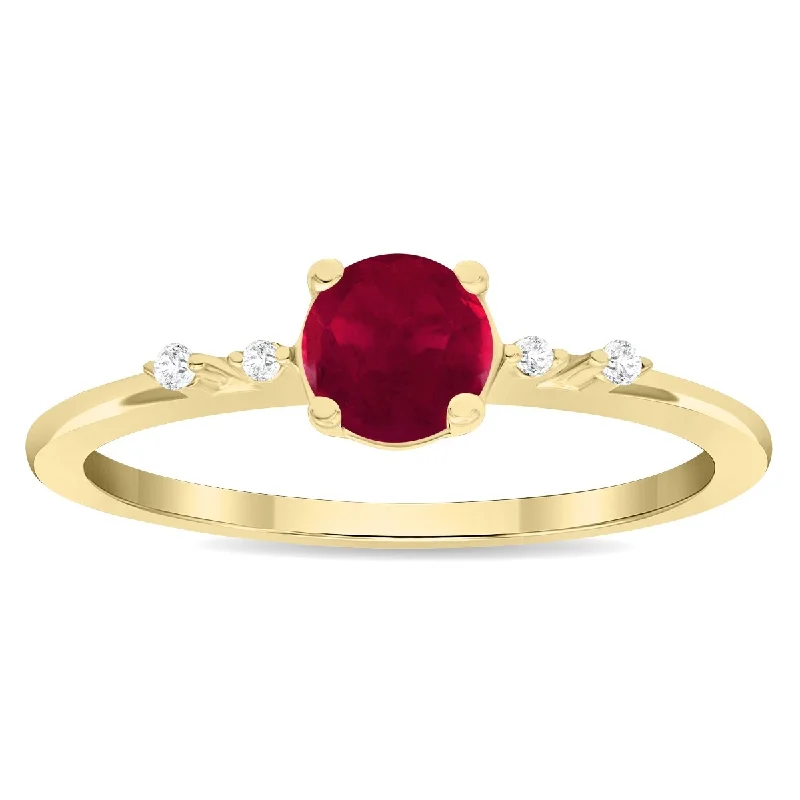 oval rings for women -Women's Round Shaped Ruby and Diamond Sparkle Ring in 10K Yellow Gold