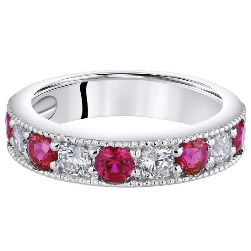 elegant diamond rings for women -Sterling Silver 0.75 ct Created Ruby Stackable Ring