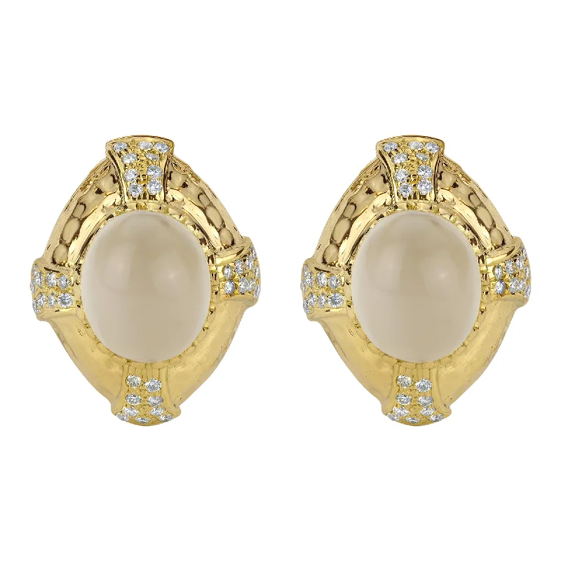 statement earrings for women -Earrings- Moonstone And Diamond