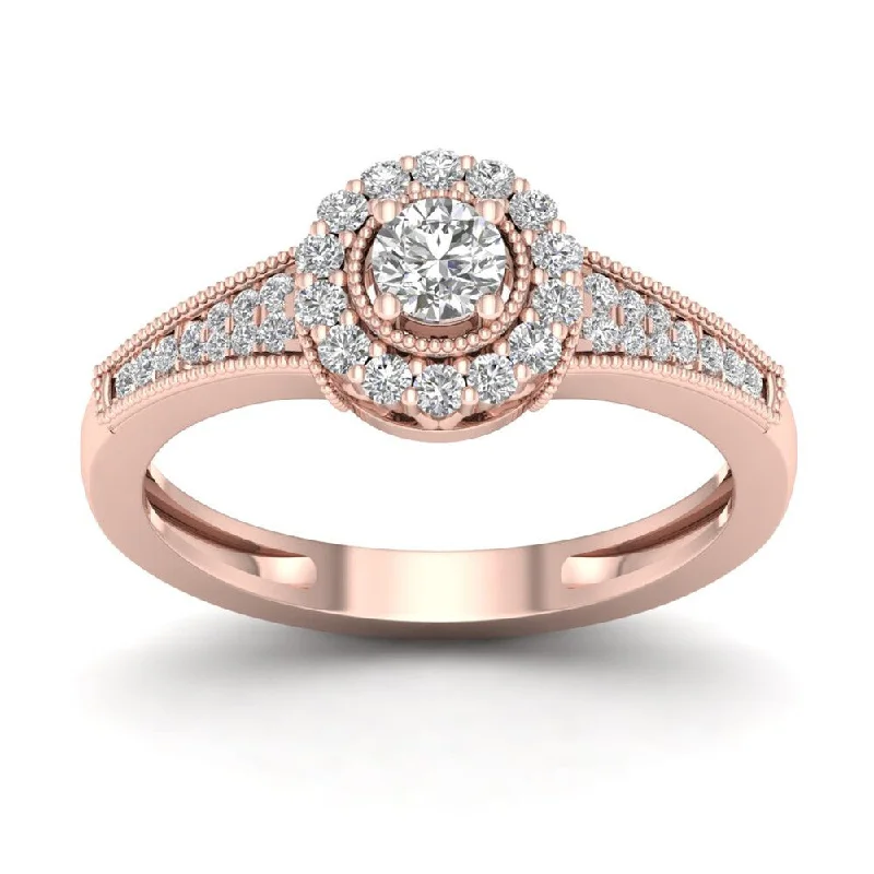 double band rings for women -De Couer 1/3ct TDW Diamond Halo Ring (H-I, I2) - Pink