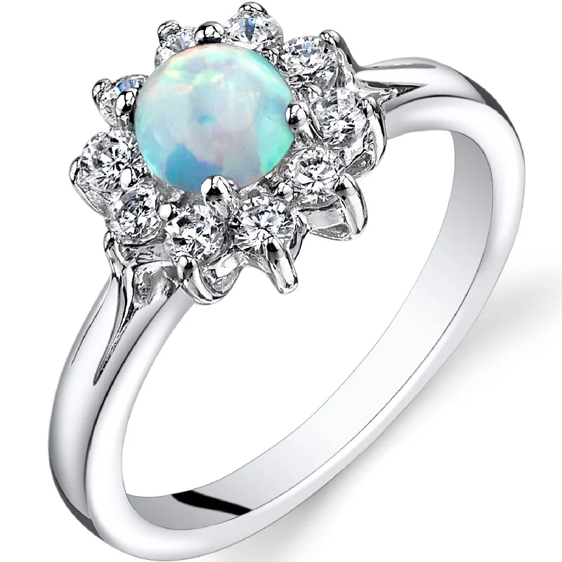 bold rings for women -Sterling Silver 0.5 ct White Opal Ring