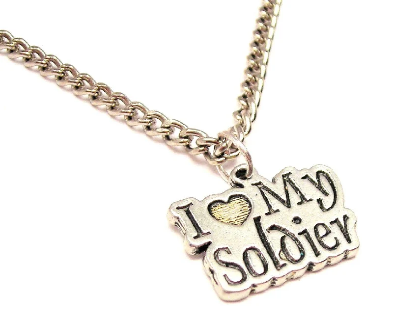 layered gold necklaces for women -I Love My Soldier Stylized Single Charm Necklace