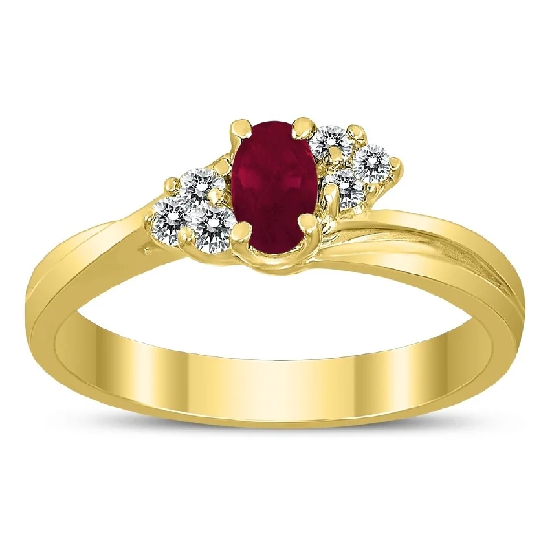 luxury fashion rings for women -5X3MM Ruby and Diamond Twist Ring in 10K Yellow Gold