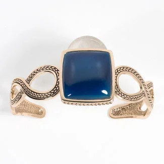 luxury fashion bracelets -Blue Agate Sailors Rope Bronze Cuff