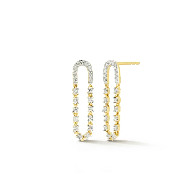 evening earrings for women -Diamond Loop Chain Stud Earring