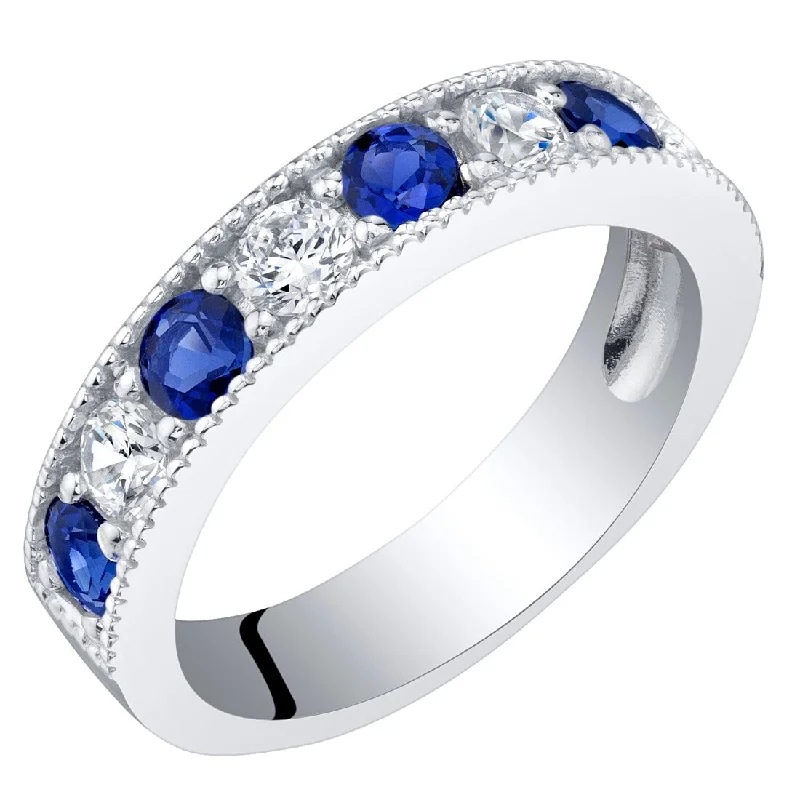 double band rings for women -Sterling Silver 0.75 ct Created Sapphire Stackable Ring