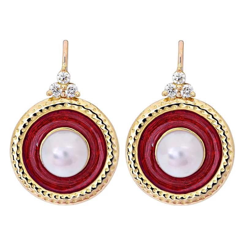 women's silver earrings -Earrings- South Sea Pearl and Diamond (Enamel)