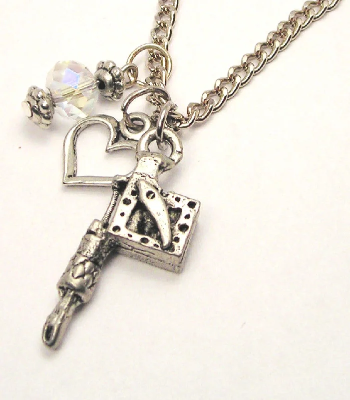 adjustable gold necklaces for women -Tattoo Gun Machine Necklace with Small Heart